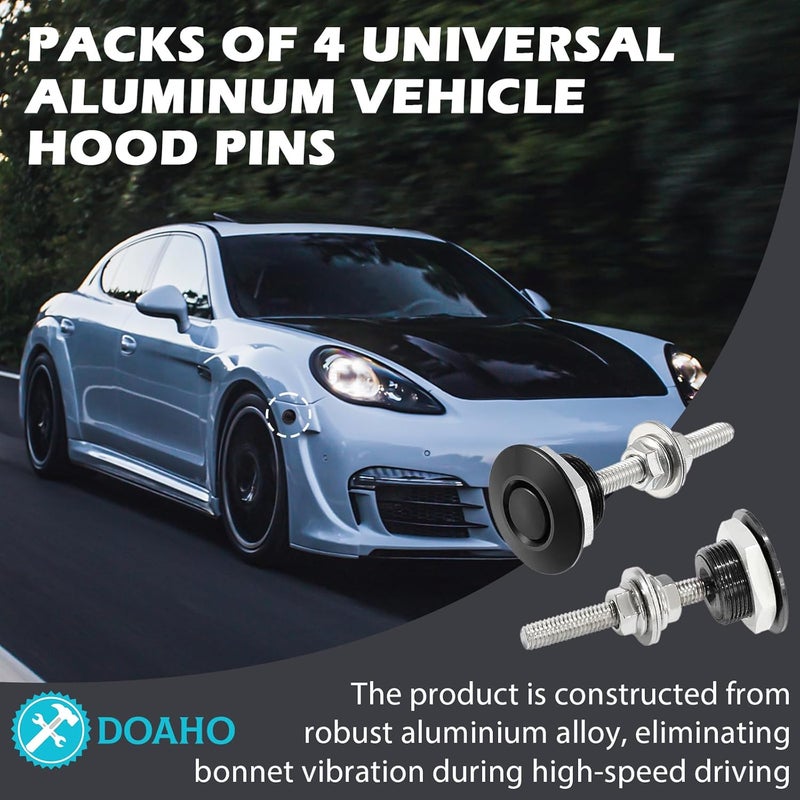 Doaho Pack of 4 Universal Aluminum Vehicle Hood Pins,Diameter 1.25" Quick Latch Bumper Release,Hood Pins for Race Car - Black - Image 5